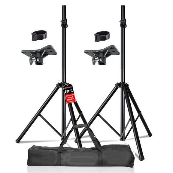 Heavy-Duty Adjustable Speaker Stands Pair (Up to 72")  132lb Capacity, 35mm Pole Mount, Locking Pins & Carry Bag Included for DJ/Studio Use,2PK BLK BAG