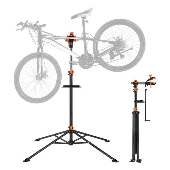 Heavy-Duty Adjustable Steel Bike Repair Stand with Magnetic Tool Tray and Telescopic Arm for Home and Shop Use-Foldable 80 lbs Maintenance Workstand