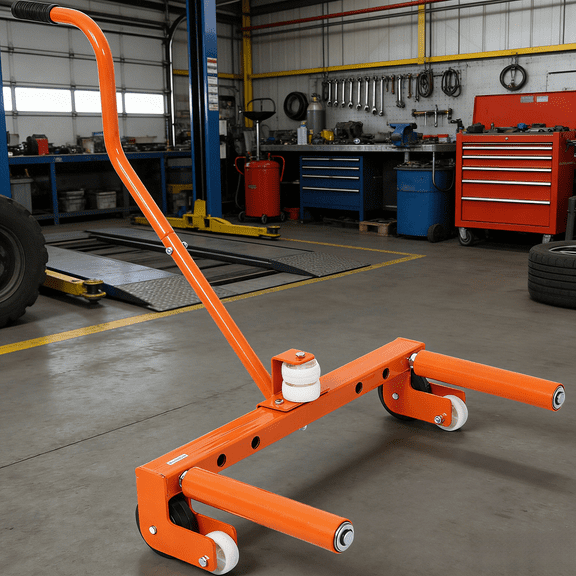 Heavy Duty Adjustable Tire Wheel Dolly 330 lbs Capacity, Universal Automotive Tire Lift Cart with 8" Smooth Rollers 3 Positions for 6.5-24.5 Inch Wheels, Ergonomic Handle for Garage Workshop, Orange