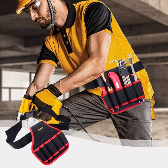 Heavy Duty Adjustable Tool Belt with Multi Storage Pockets for Electrician Carpenter Construction, Detachable Extended Length Work Apron with Tape and Hammer Loops for Jobsite Tool