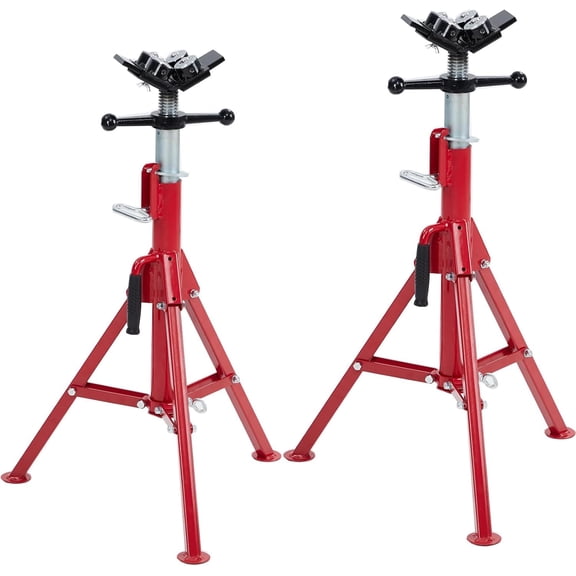 Heavy Duty Adjustable V-Head Pipe Jack Stands  2-Pack, 2500 lbs Capacity, Height 28-52 in, 4-Ball Transfer System for Welding, Threading  Black Red