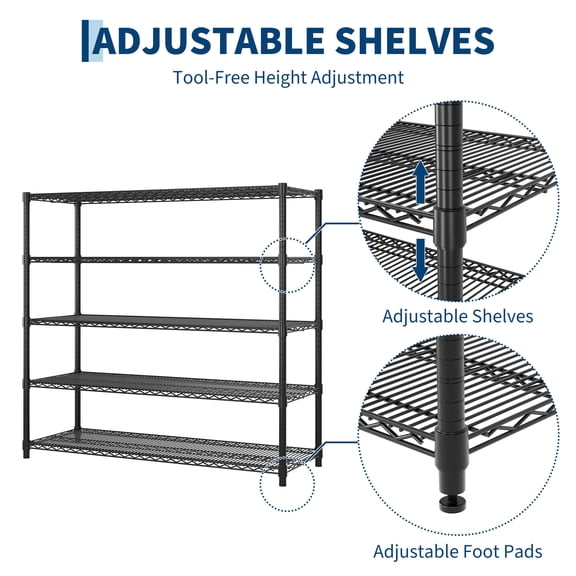 Heavy-Duty Adjustable Wire Shelving Unit – 4-Tier Metal Storage Rack for Garage Kitchen Pantry Closet Bathroom Office