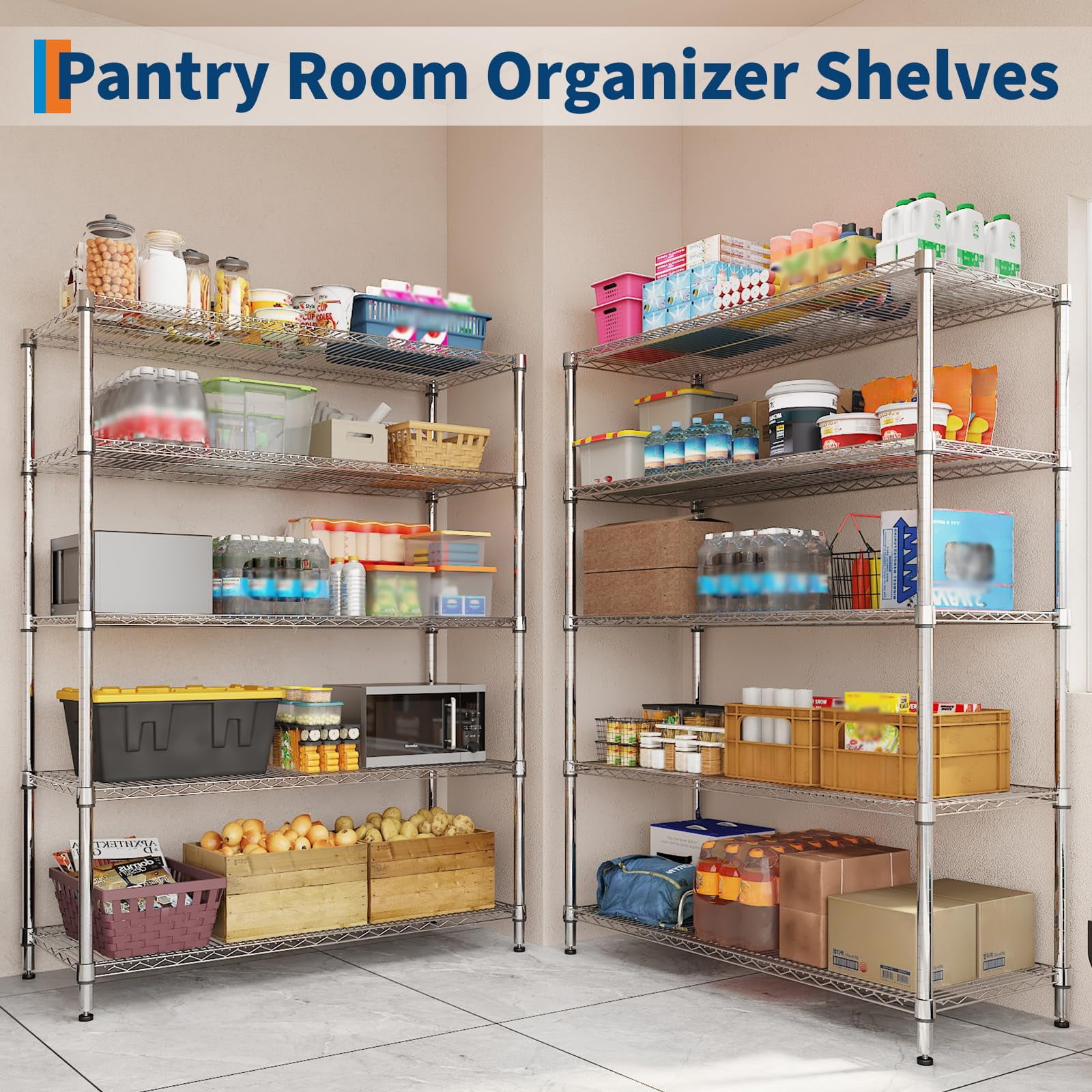 Wire Attachable Rack Heavy-Duty Adjustable Wire Shelving Unit on Wheels, Chrome Mobile ...