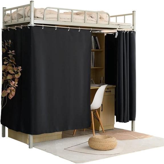 Heavy-Duty Adult Bunk Bed Blackout Curtains for Bottom Twin Privacy Underbed Curtains 2 Panels Cover 3 Sides, Black 59in