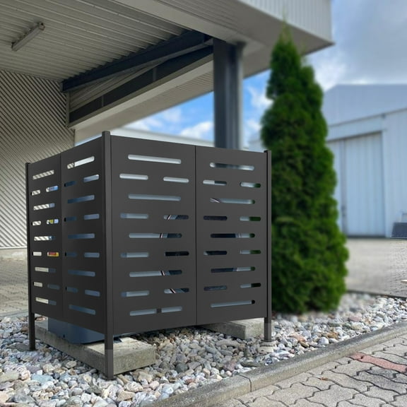 Heavy-Duty Air Conditioner Screen, 3-Sided 44-inch Height, Iron Frame Dark Gray, Weather-Resistant Coating, Open-Slat Cooling, Smooth Rounded Edges, Floor-Mount Stability, Garden Upgrade