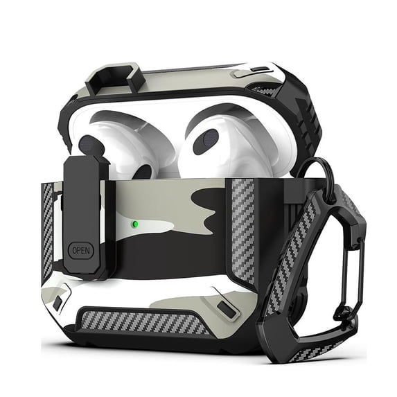 Heavy-Duty AirPods 4 Case with Metal Hook 360 Protection Flexible Opening Wireless Charging Compatible