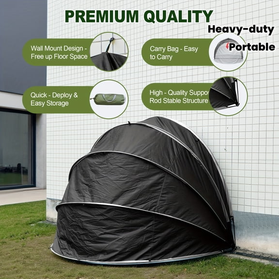 Heavy-Duty All-Season Portable Outdoor Storage Shelter - Heavy Black Canopy with Carry Bag, Easy Setup for Motorcycles and Garden Tools, Space-Saving Backyard Shelter
