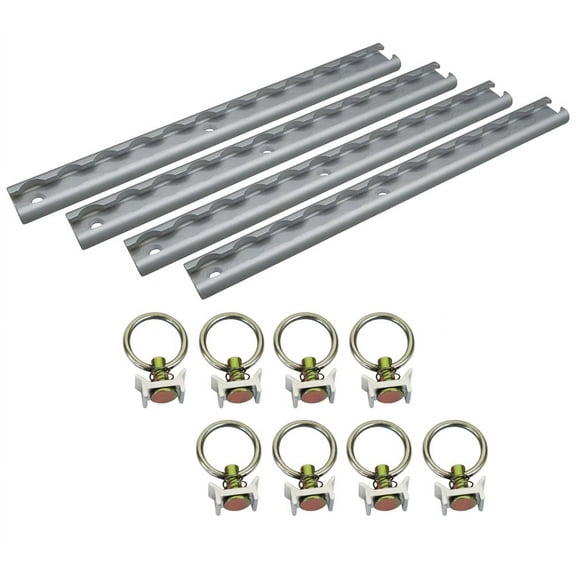 Heavy Duty Aluminum 1 Feet L-Track (4 Pcs) w/ L-Track Stud Stainless Steel Ring (8 Pcs) Tie Down System for Enclosed Trailers and Cargo Vans