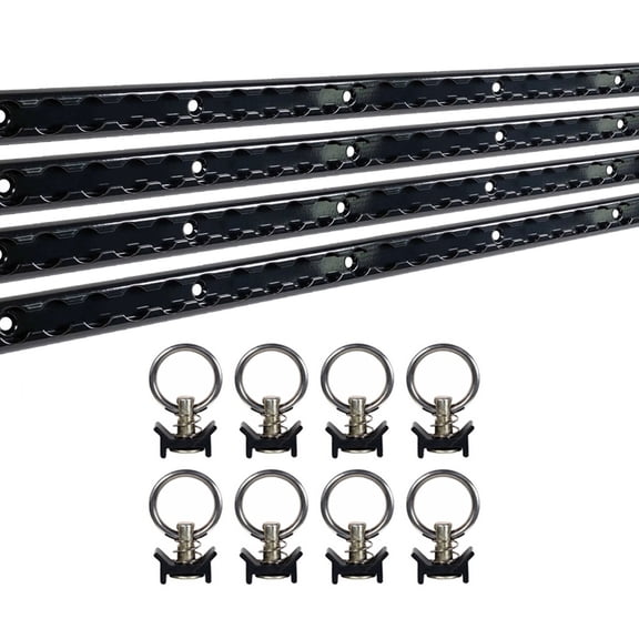 Mytee Products Heavy Duty Aluminum 2 Feet L-Track Black Powder Coated (4) and Stud with Black Powder Coated Ring (8) Tie Down System for Enclosed Trailers and Cargo Vans