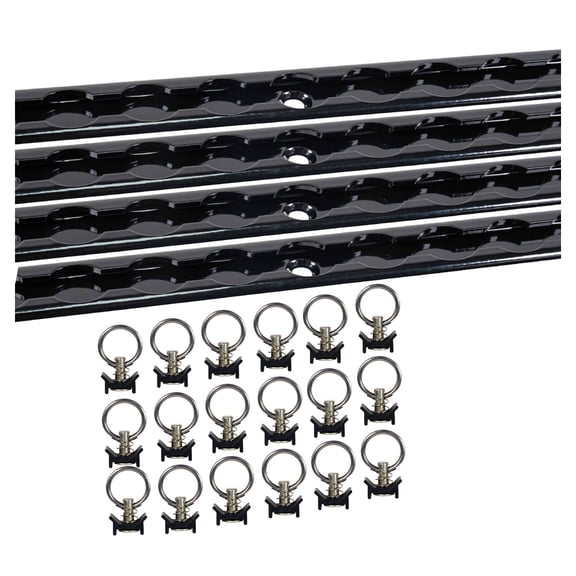 Mytee Products Heavy Duty Aluminum 4 Feet L-Track Black Powder Coated (4) and Stud with Black Powder Coated Ring (16) Tie Down System for Enclosed Trailers and Cargo Vans
