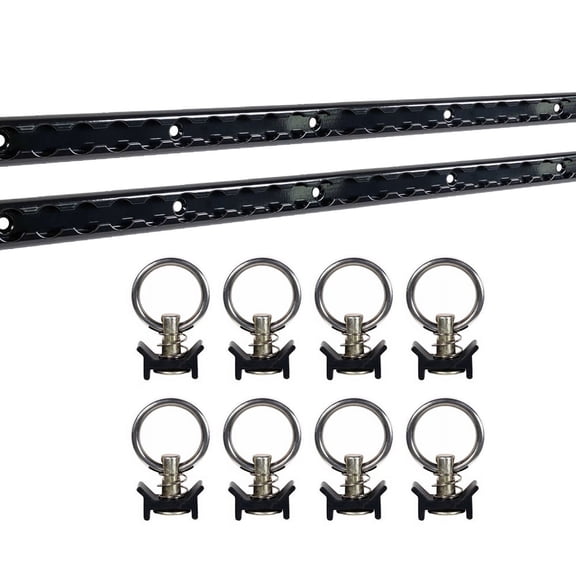 Mytee Products Heavy Duty Aluminum 6 Feet L-Track Black Powder Coated (2) and Stud with Black Powder Coated Ring (8) Tie Down System for Enclosed Trailers and Cargo Vans