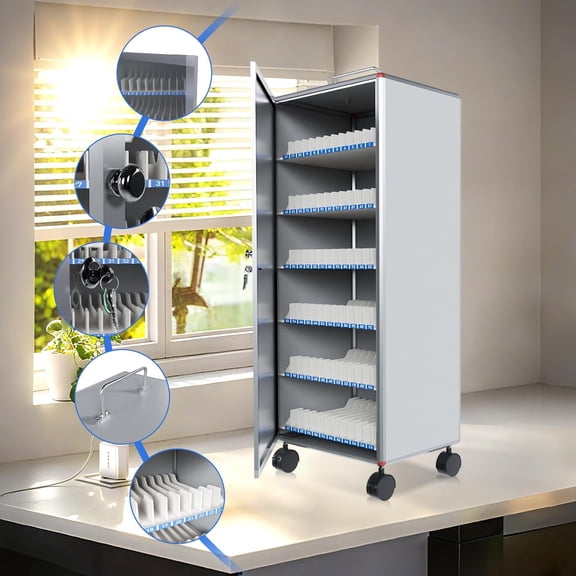 Heavy-Duty Aluminum Alloy Cell Phone Locker with Casters - Lockable & Numbered Slots, Ideal for Schools, Offices, and Classroom$$Furniture