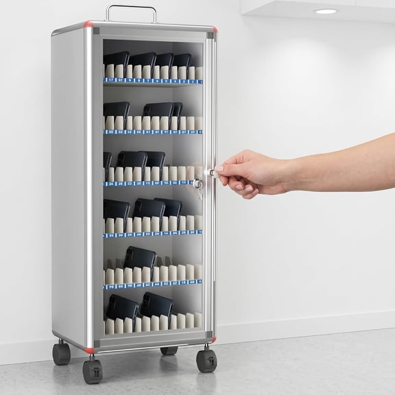 Heavy-Duty Aluminum Alloy Cell Phone Locker with Casters - Lockable & Numbered Slots, Ideal for Schools, Offices, and Classroom