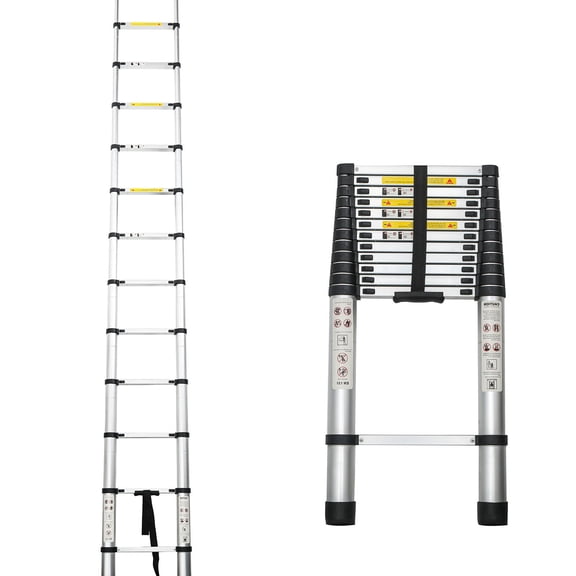Heavy Duty Aluminum Alloy Telescoping Ladder 12.5 Feet Portable Multi-Purpose Folding Ladder with an Impressive Load Capacity of 300 Pounds