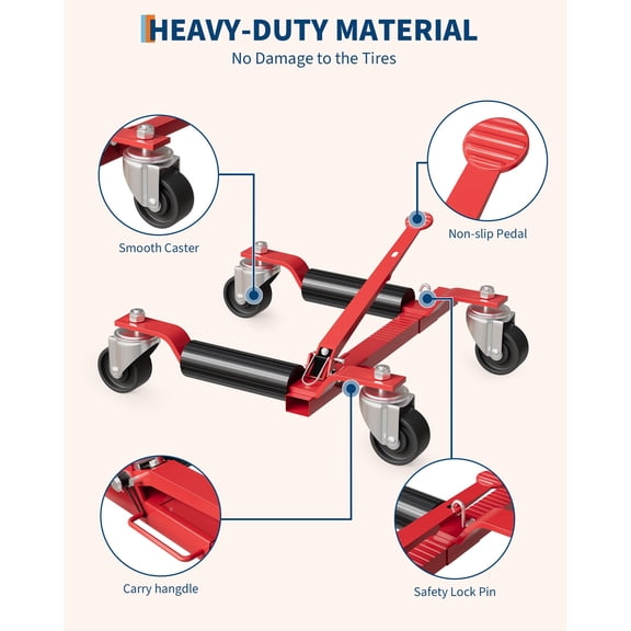 Heavy Duty Aluminum Car Wheel Dolly Jack Set of 4 – 6000 lbs Capacity – Vehicle Positioning Skates with Ratcheting Foot Pedal – Easy Tire Jacking, Auto Repair, Moving Size: 4set