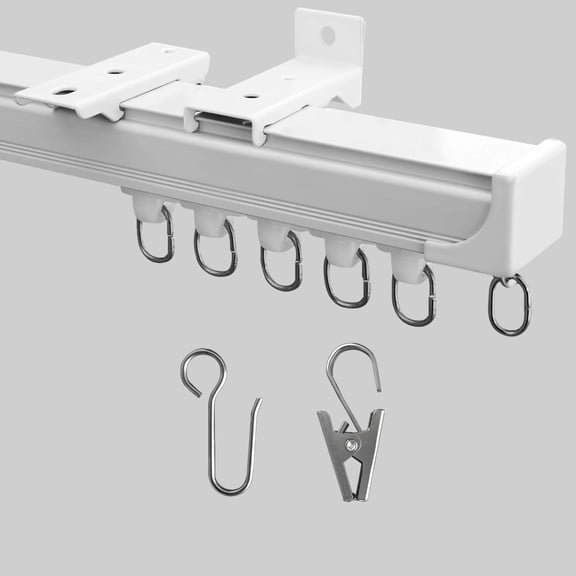 Heavy Duty Aluminum Ceiling Curtain Track System for Room Divider Wall Mount Sliding Rail with Clips and Hooks White 9ft to 12ft