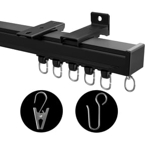 Heavy Duty Aluminum Ceiling Curtain Track System with Clips and Hooks, Black, 12ft to 15ft