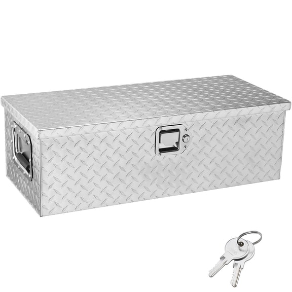 Heavy Duty Aluminum Diamond Plate Truck Bed Tool Box with Side Handle and Lock Keys Storage Chest Organizer for Pickup RV Trailer 30x13x9.6"es Silver