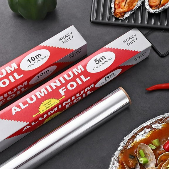 Heavy Duty Aluminum Foil Roll, 10 Meter & 5 Meter Lengths, Silver Metal Material, Non-stick & Heat Resistant for Easy Food Release and Even Cooking, Ideal for Home Kitchen, Bbq Grilling, and