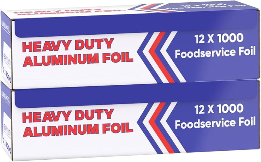 Heavy Duty Aluminum Foil Wrap, Commercial  1000ft Foil Wrap for Food Service Industry, Strong Silver foil, 12 inches by 1000 Feet (2-Boxes)