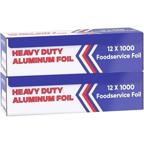 Heavy Duty Aluminum Foil Wrap, Commercial 1000ft Foil Wrap for Food Service Industry, Strong Silver foil, 12 inches by 1000 Feet (2-Boxes)