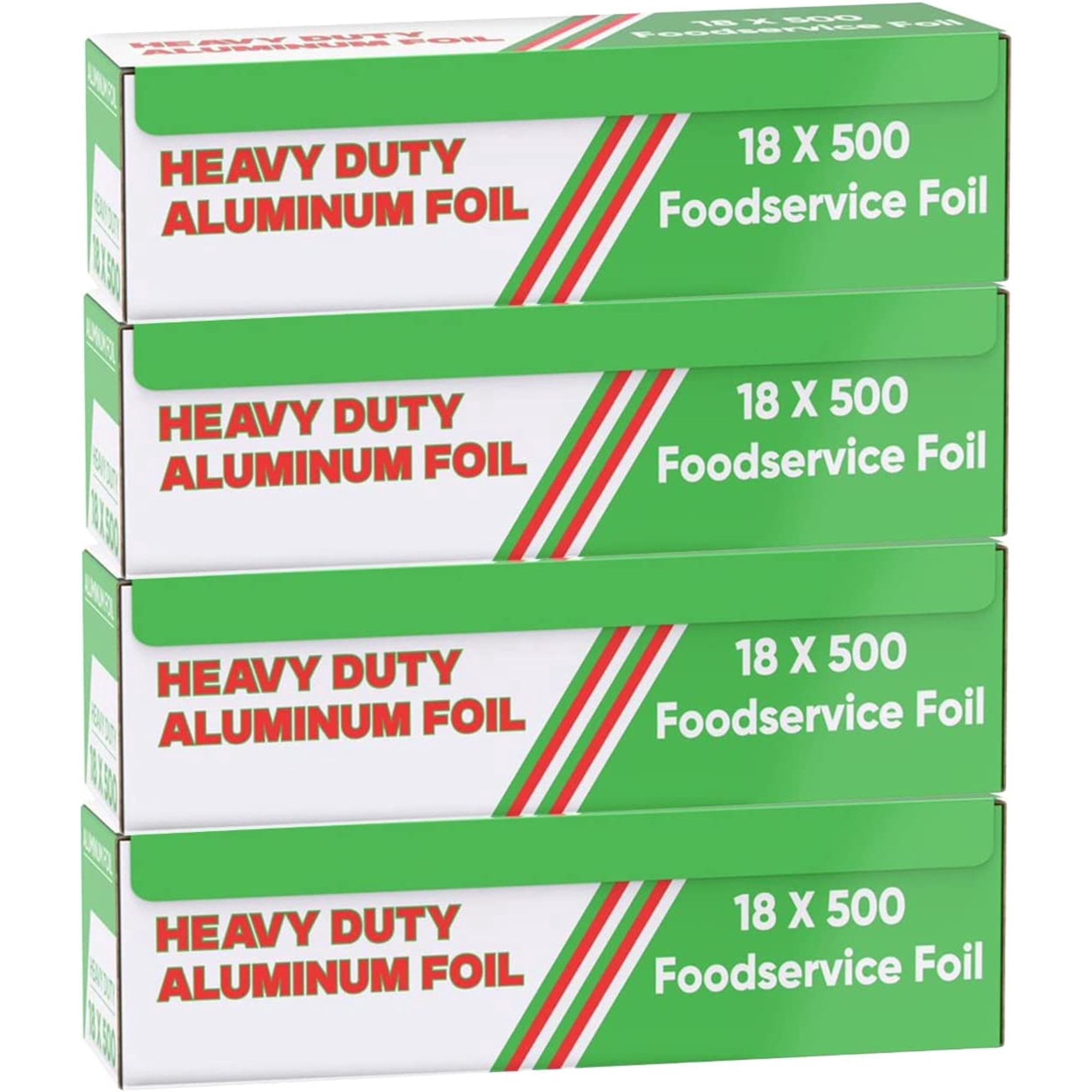 Heavy Duty Aluminum Foil Wrap - Commercial Grade 500ft Foil Wrap for Food Service Industry - Strong Silver foil, 18 inches by 500 Feet (4 Pack)