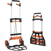 Heavy Duty Aluminum Folding Hand Truck with Telescoping Handle & 7-Inch Rubber Wheels   Portable Utility Cart for Moving, Shopping & Warehouse Use with Elastic Cord and Compact Foldable Design,