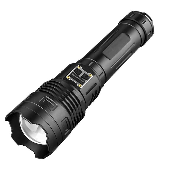 Heavy Duty Aluminum LED Flashlight with Telescoping Beam Type-C Charging for Outdoor Search and Emergency Use Black