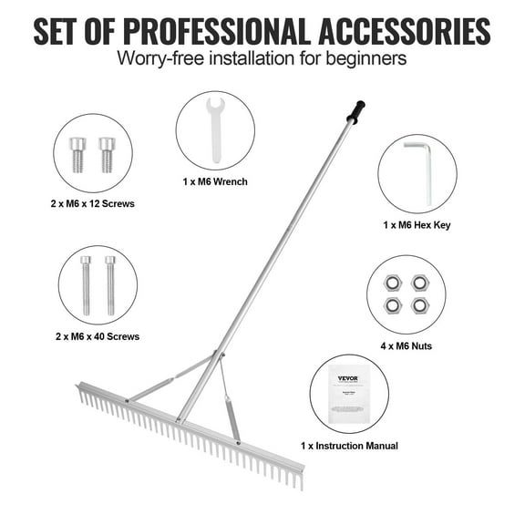 Professional 36" Aluminum Landscape Rake - Extra Long 75" Handle for Efficient Lake Weed Removal, Garden Weeding & Soil Aeration