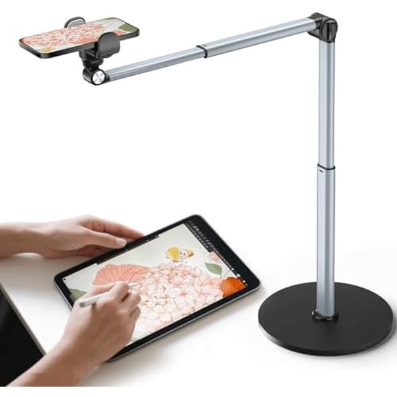 Heavy Duty Aluminum Overhead Phone Stand for Recording, Adjustable iPhone Tripod for Overhead Shots, Sturdy Stand for Cooking, Crafting, Filming, Painting – Perfect for Creators(Clip)