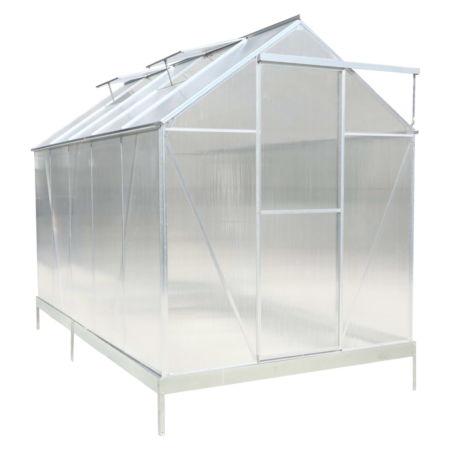 Heavy Duty Aluminum Polycarbonate Greenhouse Kit With Rain Gutter Vent 