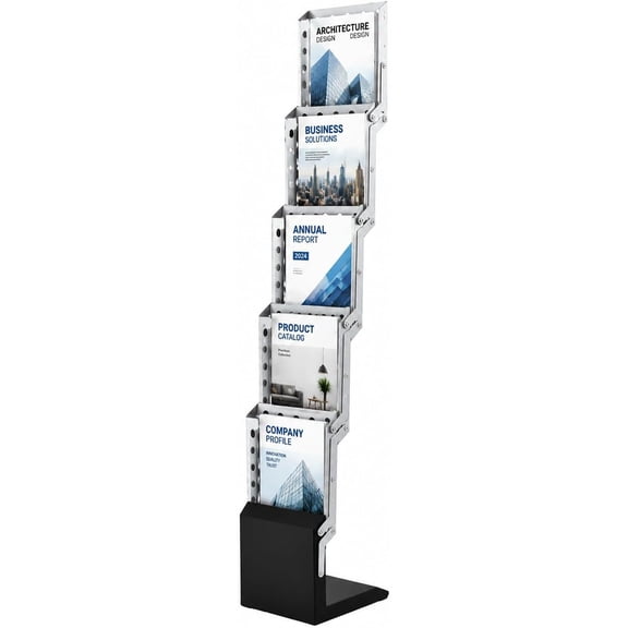 Heavy Duty Aluminum Portable Brochure Stand, Literature Rack & Magazine Rack for Trade Shows, Exhibitions & Offices  5 Pockets Pop-Up Display