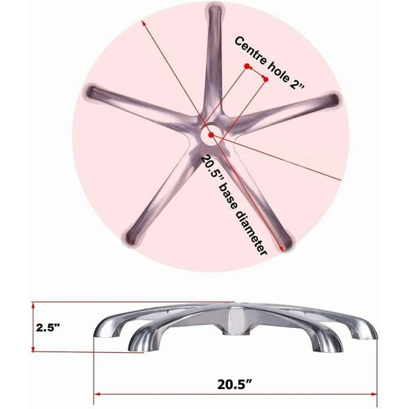 Heavy Duty Aluminum Stool Base, 5 Leg Replacement for Office Chair, 300 lbs Capacity, Size