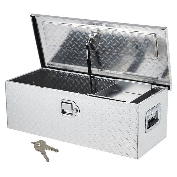 Heavy Duty Aluminum Tool Box – Waterproof, Rust-Proof, Sliding Shelf, Lock & Side Handles – Perfect for Pickup, RV, Trailer – Aluminum, 30"x13"x10"
