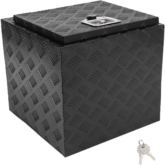 Heavy Duty Aluminum Tool Underbody Box Underbody Toolbox RV Storage Organizer with Lock & Keys Waterproof Square Truck Organizer Chest for Pick Up Truck Bed(Black,17 * 18 * 18 in)