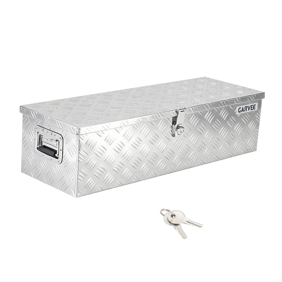 Heavy Duty Aluminum Truck Bed Tool Box – 48 Inch Diamond Plate Utility Storage Chest with Lock & Side Handles–For Pickup Trucks, Trailers, RVs-1219×381×381mm-Silver-Includes Chain & Lock