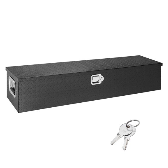 Heavy Duty Aluminum Truck Bed Tool Box 48x15x15 Black Storage Chest Organizer with Lock and Handle for Pickup Truck Trailer RV Garage Workshop Tool Storage Bin
