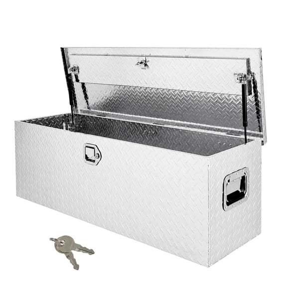 Heavy Duty Aluminum Truck Bed Tool Box, Diamond Plate Toolbox with Lock & Keys, Weatherproof Storage Chest for Pickup Trailer RV, 30/39/48 Inch Available, Black/Silver
