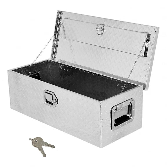 Heavy Duty Aluminum Truck Bed Tool Box, Diamond Plate Toolbox with Lock & Keys, Weatherproof Storage Chest for Pickup Trailer RV, 30/39/48 Inch Available, Black/Silver