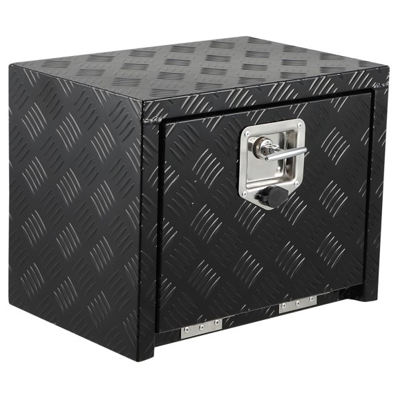 Heavy Duty Aluminum Truck Tool Box, 18"x12"x14" Underbody Storage Chest & Trailer Tongue Box, Waterproof Utility Toolbox with Lock for Pickup Bed, RV, Flatbed, Black