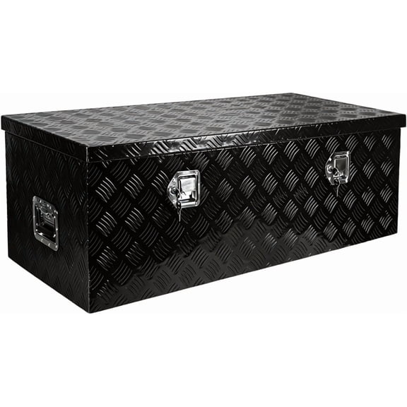 Heavy-Duty Aluminum Truck Tool Box with Stripe Tread Design – Waterproof, Rustproof Storage Organizer for Pickup Trucks, Trailers, and RVs, Black
