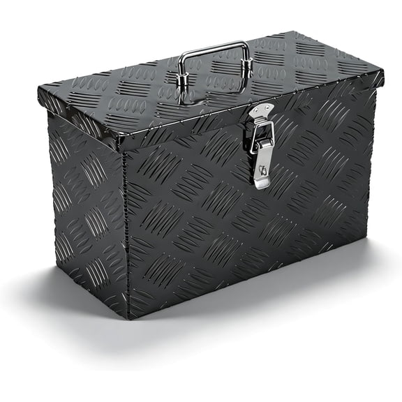 Heavy-Duty Aluminum Truck Tool Box with Stripe Tread Design – Waterproof, Rustproof Storage Organizer for Pickup Trucks, Trailers, and RVs, Black