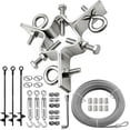 thumbnail image 1 of Heavy Duty Antenna Mast Clamp Down Guy Wire Ring with 100ft Wires & Ground Anchors Mounting, 3-Way Guying, Fits Masts up to 2-1/4 inches,Stainless Steel, 1 of 4