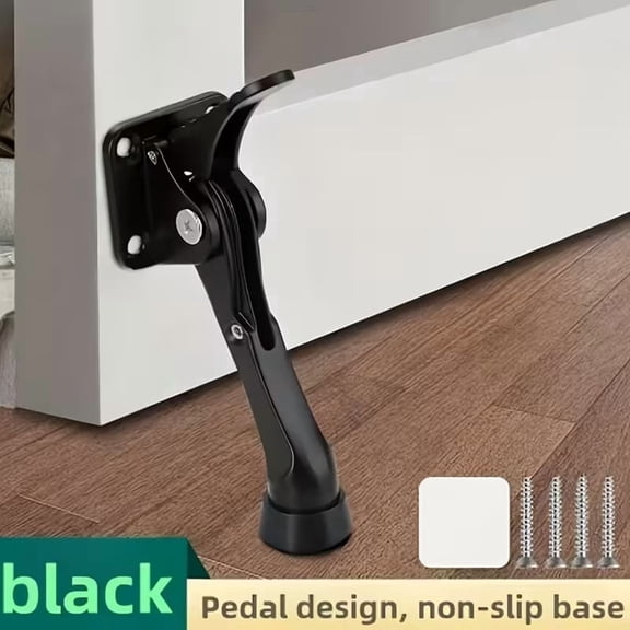 Heavy-Duty Anti-Kick Door Wedge Door Holder - Drill-Free Safety Wedge for Indoor/Outdoor Use, Wall Protector, Available in Silver and Black