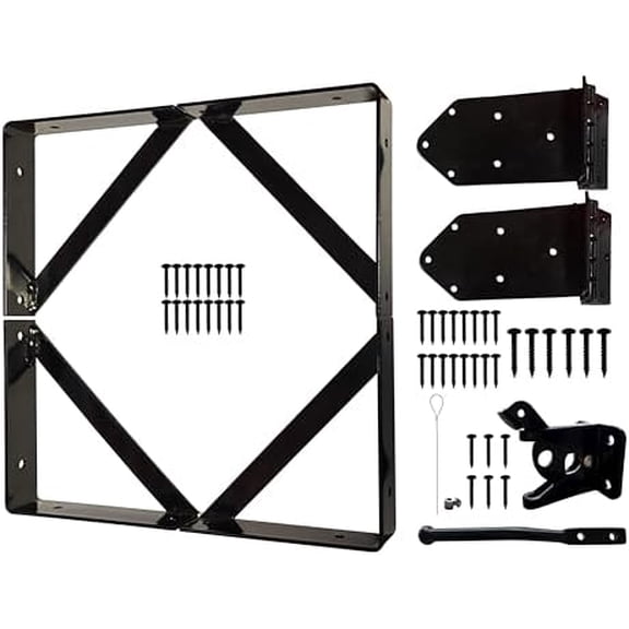 Heavy Duty Anti-Sag Gate Frame Kit Corner Brace Bracket with Self-Locking and 3.5'' Heavy Door Hinges Latch for Wooden Fence, Driveway, Shed & Corral Gates Rust-Proof Black Hardware