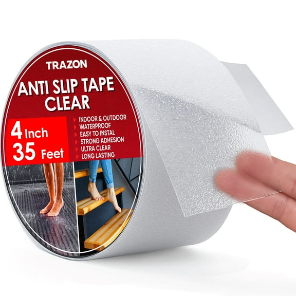 Trazon Clear Anti Slip Tape, 4 Inch x 35 Ft, Non-Slip, Waterproof, Safety for Stairs, Bathtub, Pool