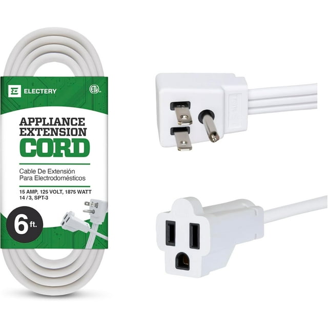 Heavy Duty Appliance Extension Cord, 14 AWG 3 Prong Grounded Flat