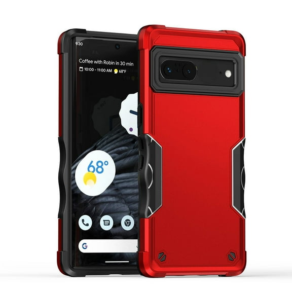 Heavy Duty Armor Case for Google Pixel 7, Rugged Military Grade Dual-Layers Soft Silicone Shockproof Anti-Scratches Thin Fit Cover with Anti-Slip Strips Screen Lens Protection Case,Red