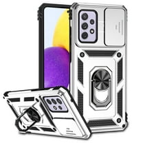 Heavy Duty Armor Case for Samsung Galaxy A52 5G, Rugged PC Soft TPU Military Grade Shockproof Metal Magnetic Car Mount Shockproof Cover with Camera Lens Sliding Ring Holder Bracket Case,Silver