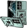 thumbnail image 1 of Heavy Duty Armor Case for Samsung Galaxy S24 Ultra with Camera Lens Sliding Cover Ring Holder Bracket, Rugged PC + TPU Military Grade Shockproof Metal Magnetic Car Mount Shockproof Case, Green, 1 of 9